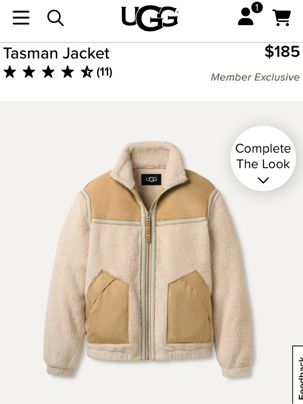 UGG Tasman Jacket in Cream and Tan Sherpa